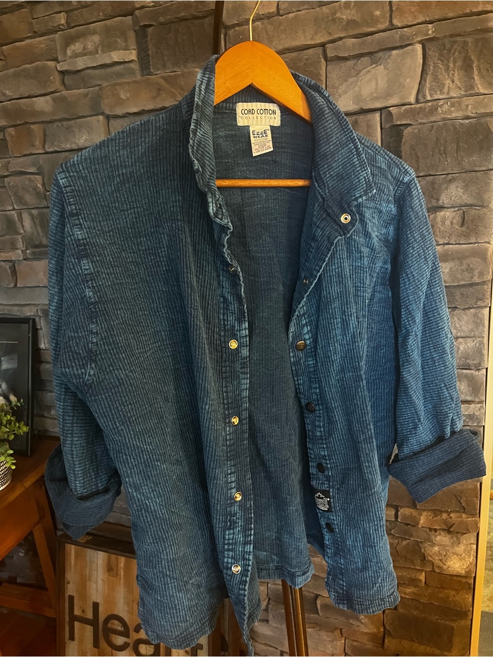 Women’s Blue Corduroy Button-Up Shirt